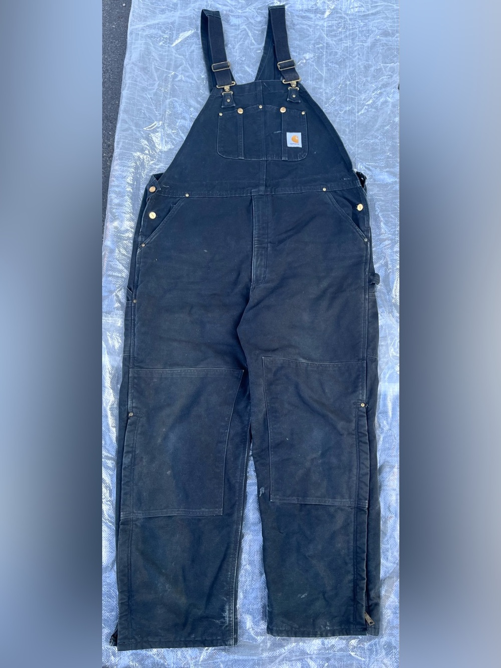 Carhartt insulated Men's Black Duck Carpenter Bib Overalls Sz 44x32